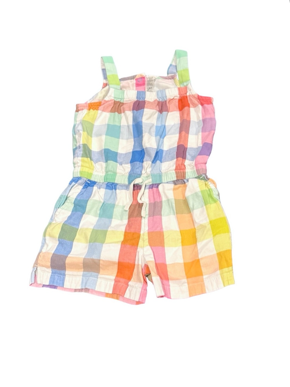 Primary Girls Rainbow Plaid Colorful Checkered Romper Jumpsuit Size 6/7